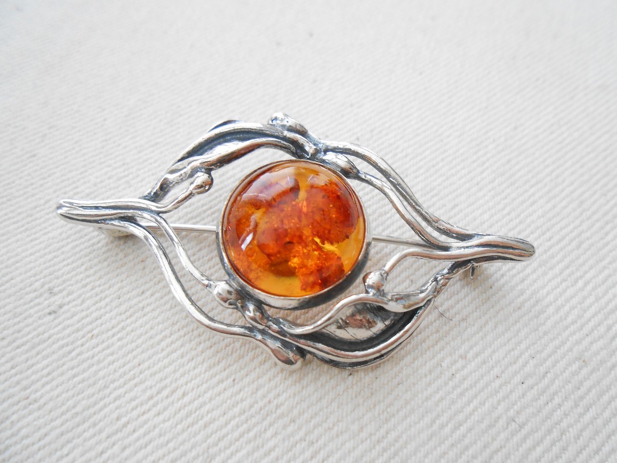 Sterling Silver Amber Leaf Branch Brooch 391912 | eBay