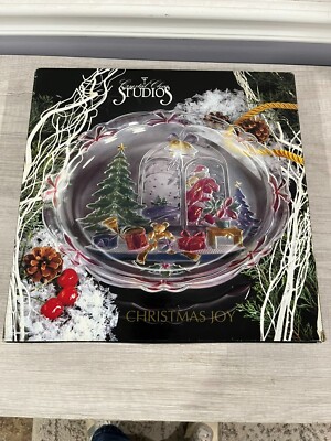 Vintage Crystal Clear Studios 1992 Christmas Joy Glass Platter 14'' Style 312/230