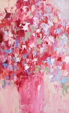 Abstract Original Oil Painting Modern art Pink Floral art 8"x5" Impasto