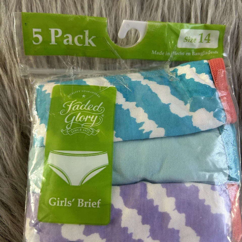 Трусики хлопковые разноцветные для девочек Faded Glory нижнее белье размер 14 упаковка 5 шт. - Изображение 2 из 4
