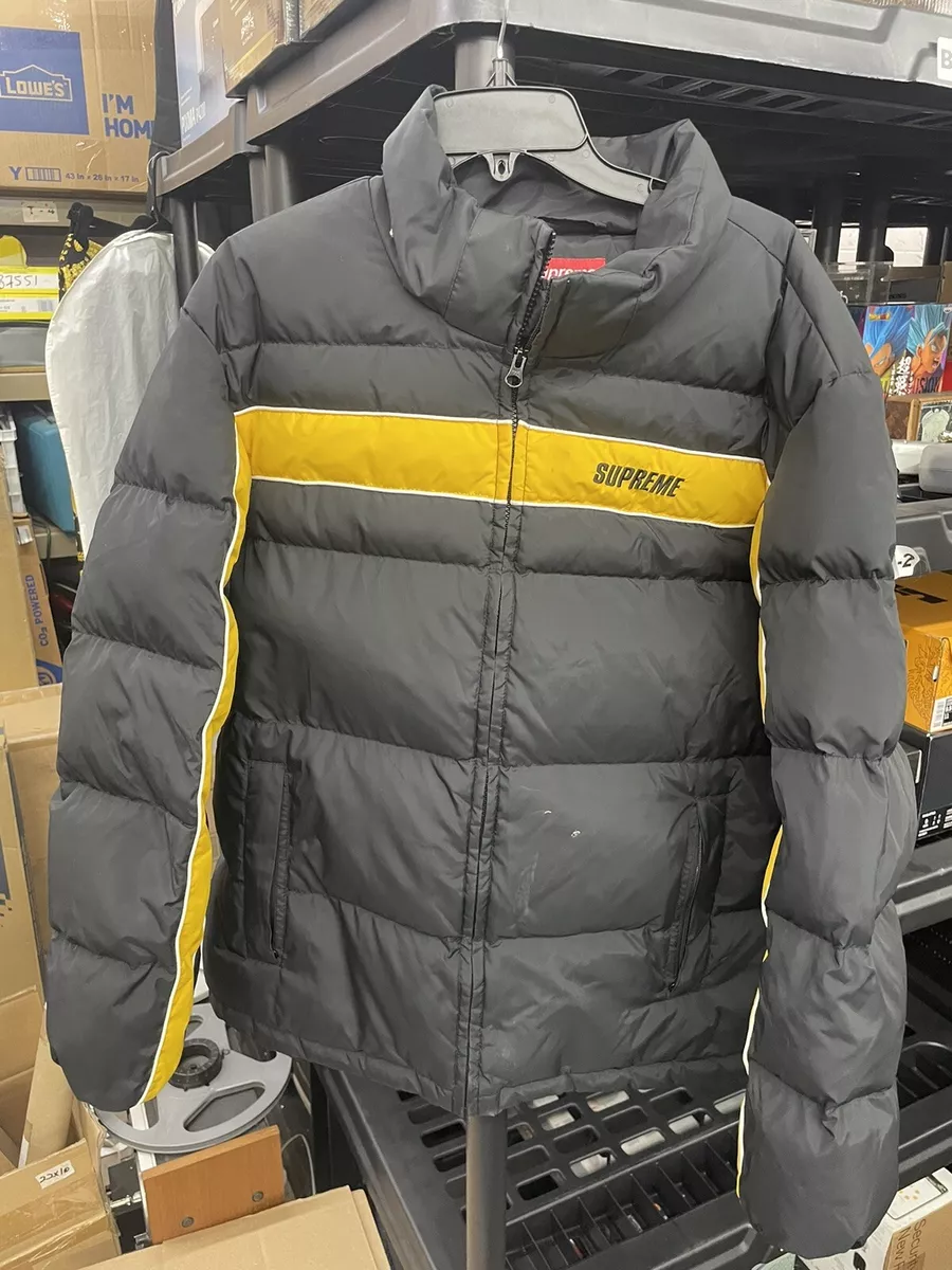 Supreme Stripe Panel Down Jacket Size L Black & Yellow Used READ DESCRIPTION