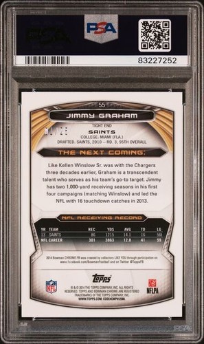 2014 Bowman Chrome 55 Jimmy Graham Red Refractor #/25 PSA 9 POP 1 Saints - Picture 2 of 2