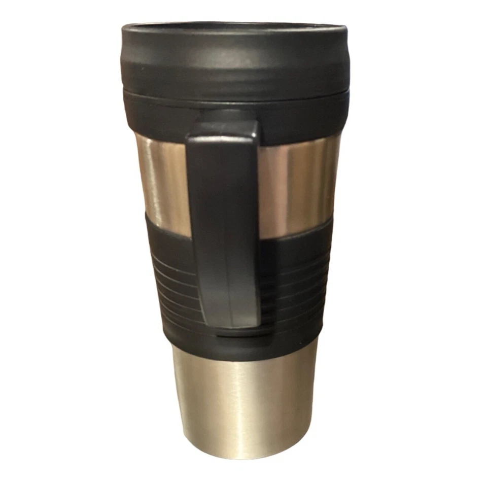 Taza de viaje aislada Copco tapa superior con tornillo acero inoxidable plata negro Foto 3 de 4