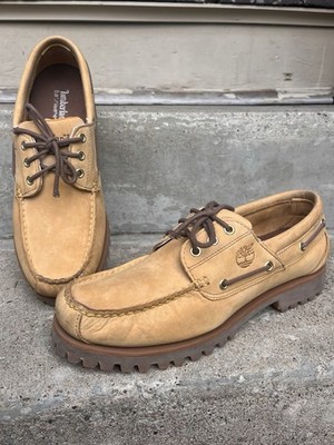 Timberland Authentic 3-Eye Lug Handsewn Boat Shoes Tan Suede Mens Size 10.5