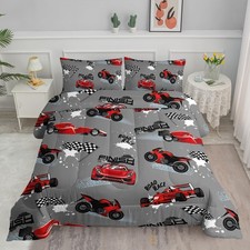 Kid Comforter Set Twin Size,Racing Car Bedding Set for Boys Girls Teen Childr...