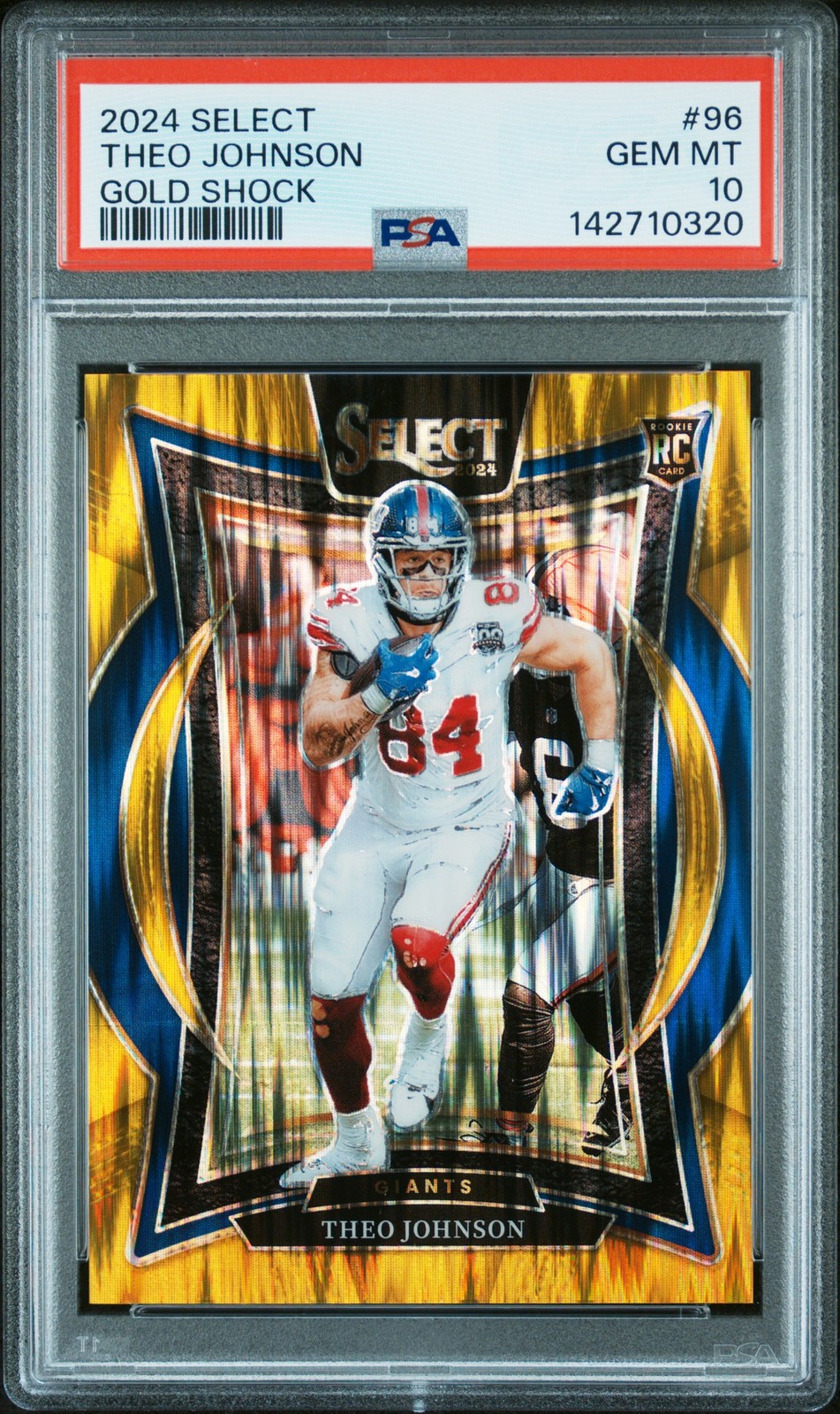 2024 Panini Select #96 Theo Johnson RC Gold Prizm Shock 10/10 PSA 10