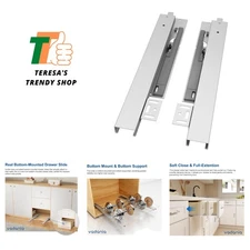 22" Undermount Drawer Slide, Soft Close, Bottom Mounted & Bottom Support, 88 ...