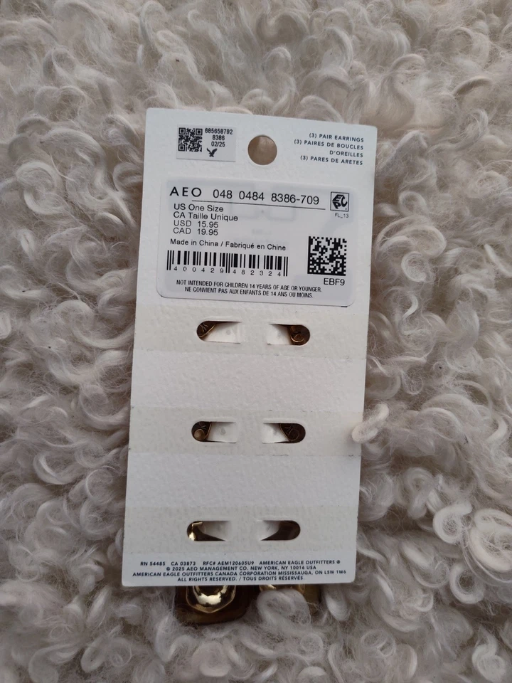 American Eagle Outfitters AEO 3 Pair Earrings Gold Tone Set NWT - Image 2 of 2