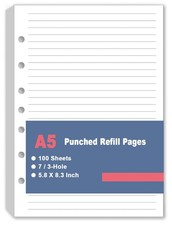 7-Hole Lined Refills Paper, A5 Filler Paper for Planner Inserts, A5, A5-7B