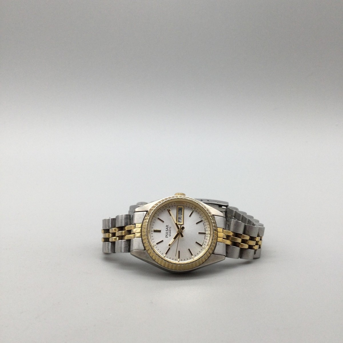 Pulsar Watch Womens 24mm Two Tone Stainless Steel Day Date New