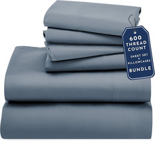 Luxury 6-Piece King Sheet Set, 600 Thread Count Cotton Sateen, Pastel Blue