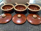 VTG Hull Pottery Brown Drip Glaze Soup Lot Of 3With Lids, Over Proof USA