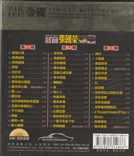 CD Leslie Cheung - Audition 张国荣 试音 玻璃之情 / 当年情 / 缘分 (3CD) - Picture 2 of 3