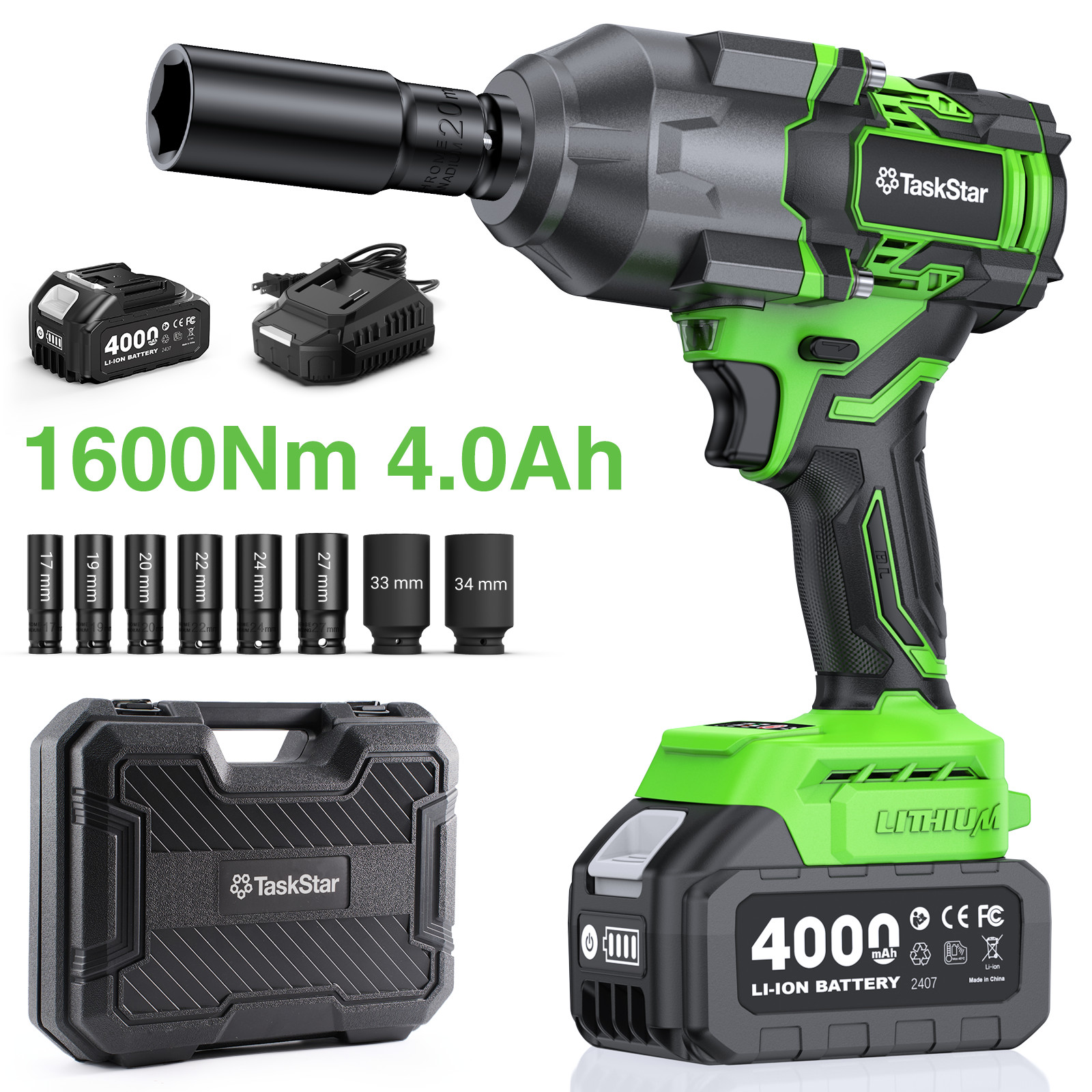 Avvitatore a percussione a batteria brushless 1000Nm 21V con batteria 4,0Ah + caricabatterie + valigetta