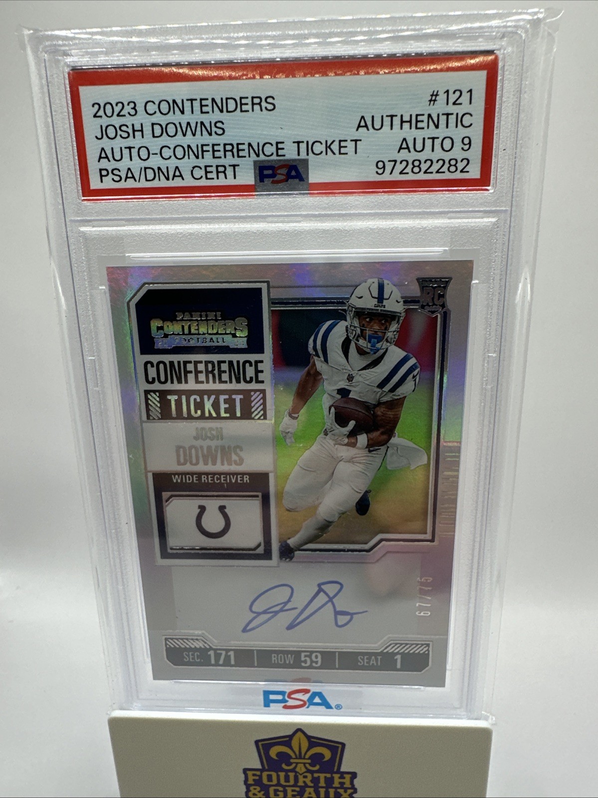 2023 Contenders - Rookie Ticket Auto Josh Downs Conf Ticket /75 (AU, RC) PSA 9