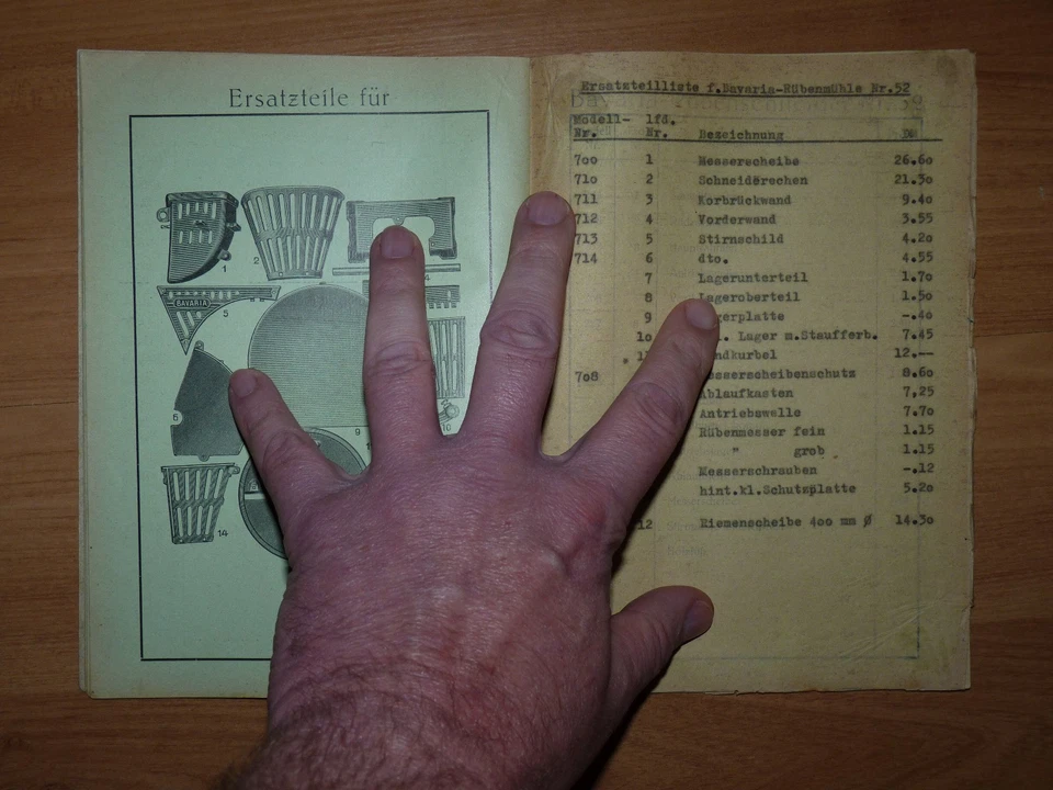 BAVARIA Rübenschneider ersatzteilliste GHE gebr hofmann würzburg antik vor 1948 - Bild 2 von 4