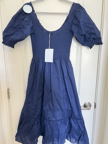 Hill House Home Blue Solid Smocked Puff Sleeve Long Dress Women’s Size S