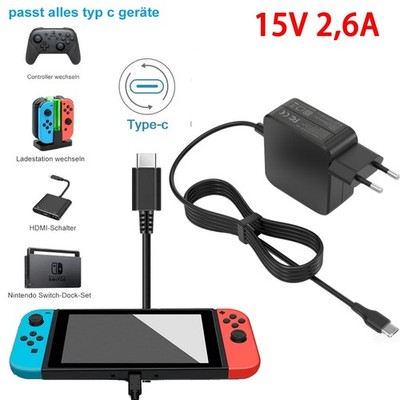 USB C Ladegerät für Nintendo Switch Oled/Lite TV Dock AC Adapter Netzteil Kabel