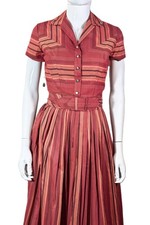 50s Skirt/Top Set Rust Stiped  Belt, 1950s Dress Deadstock NOS w/Tags S