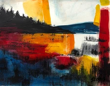 Sloog Original Art Colorful Abstract Landscape Wall Art Frameable on Paper 11x14