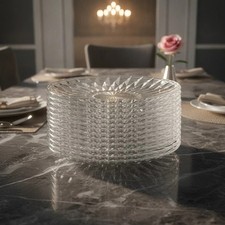 Set of 12 Crystal Glass Salad Plate, 8" Round Clear Dessert Plates Restaurant