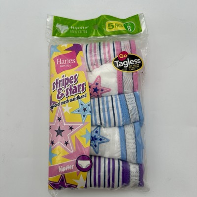Sz 8 VTG 5-Pk Hanes Her Way Stripes & Stars Girls Hipster Panties NOS 2004