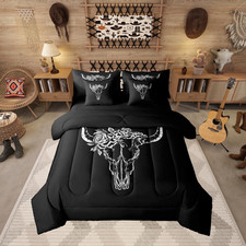 Bull Skull 7 Piece Bedding Set Queen Bohemian Comforter Set with Sheets Simple L