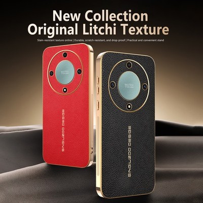 For Honor X9a, Luxury Hybrid Litchi Texture Leather Plating Frame Case Cover