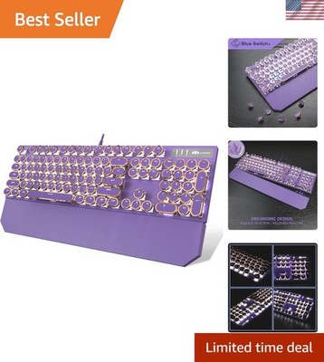 Typewriter Style Mechanical Gaming Keyboard, Purple Retro Punk Gaming Keyboar...