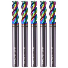 5Pcs 1/4" 3 Flute Carbide Square 45° Helix End Mills For Aluminum - DLC Coated