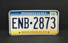 2004 PENNSYLVANIA LICENSE PLATE — ENB - 2873 — WWW.STATE.PA.US