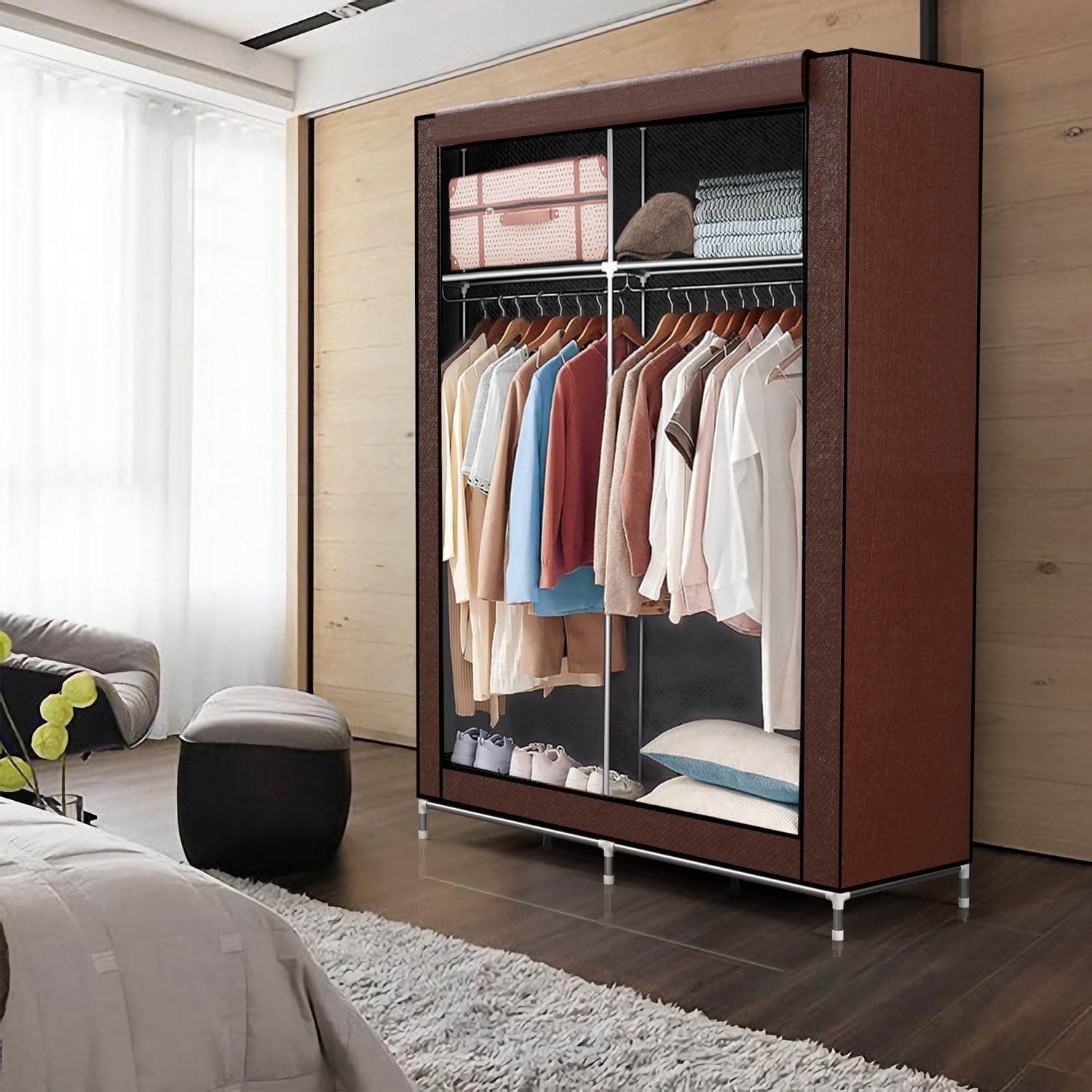 Armoire pliable gain de temps avec penderie modulable marron Castor - 3