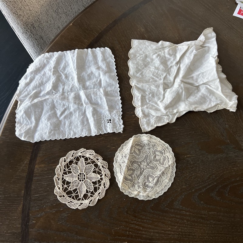 Vintage Crochet Doily Beige/White Square/round Lot of 4 Linen/cotton
