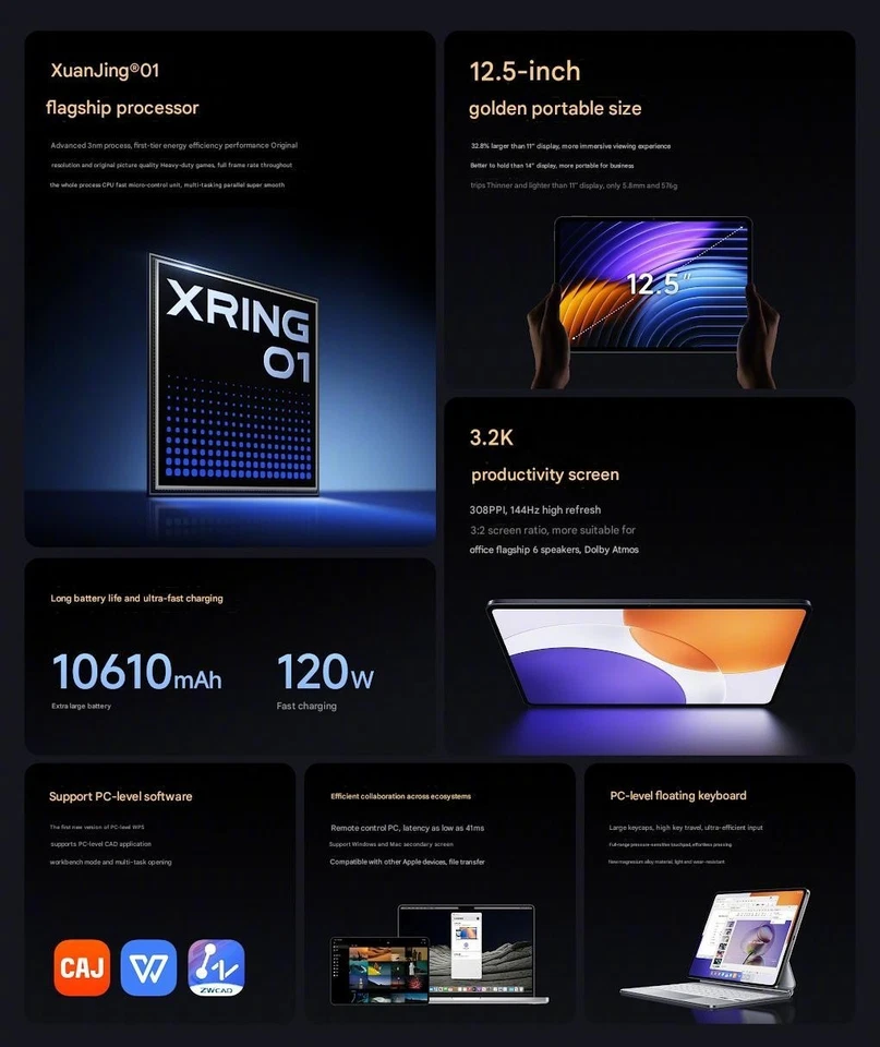 XIAOMI Pad 7S Pro 12.5"3K 144Hz Xring O1 (3nm) 10610mAh WiFi Tablet By FedEx - Image 3 of 4