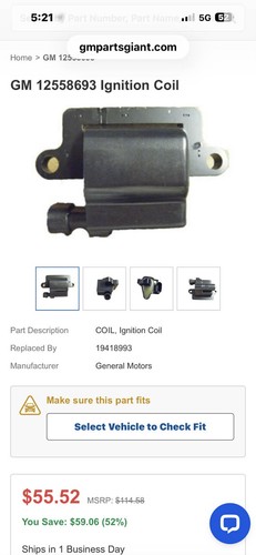 Genuine AC DELCO GM 12558693 Ignition Coil