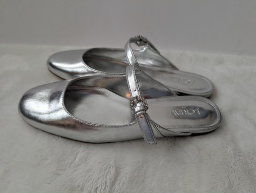 J.Crew Silver Mary Jane Mules Women Size 7.5 EXCELLENT CONDITION Slip-on Buckle - Picture 4 of 7