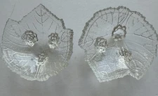 Set of 2 Fostoria Glass Salt Cellars Dip Dishes Footed Grape Leaf Vintage