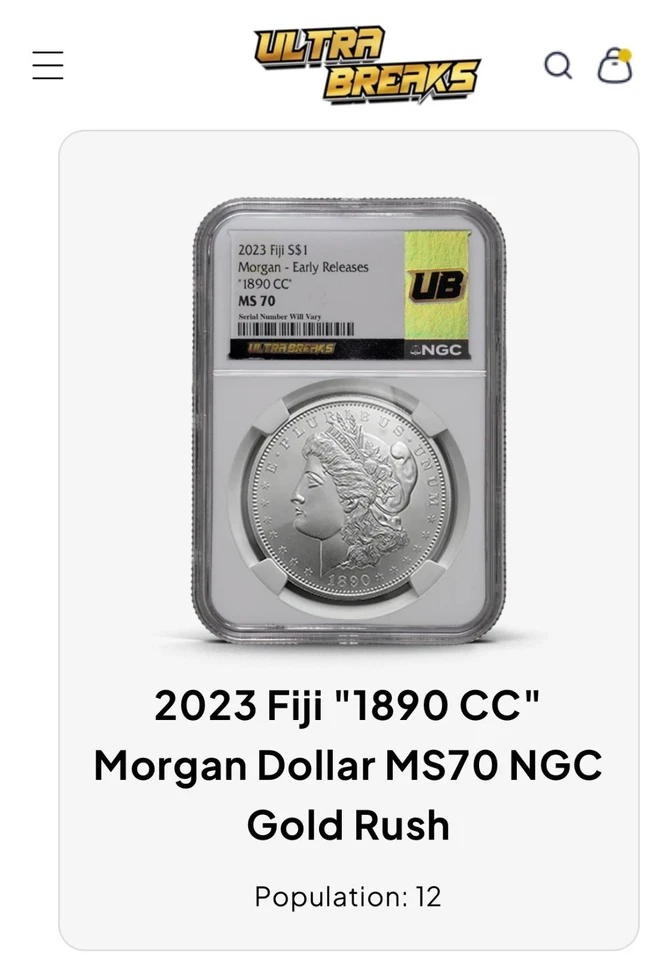 2023 $1 FIJI SILVER 1890 CC MORGAN NGC MS70 ULTRA BREAKS GOLD RUSH LABEL POP 12 - Image 3 of 3