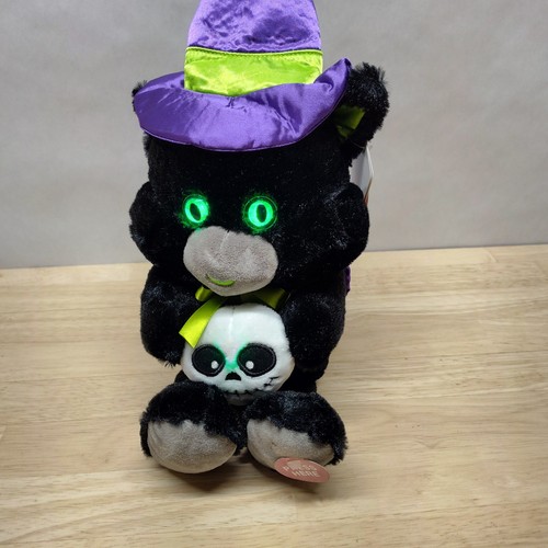 Halloween Plüsch schwarze Katze weißer Totenkopf musikalisch animiert Audio "Black Magic Woman"