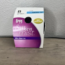 1 Pair L'eggs Silken Mist Jet Black 95593 Control Top ULTRA Sheer Leg Size B
