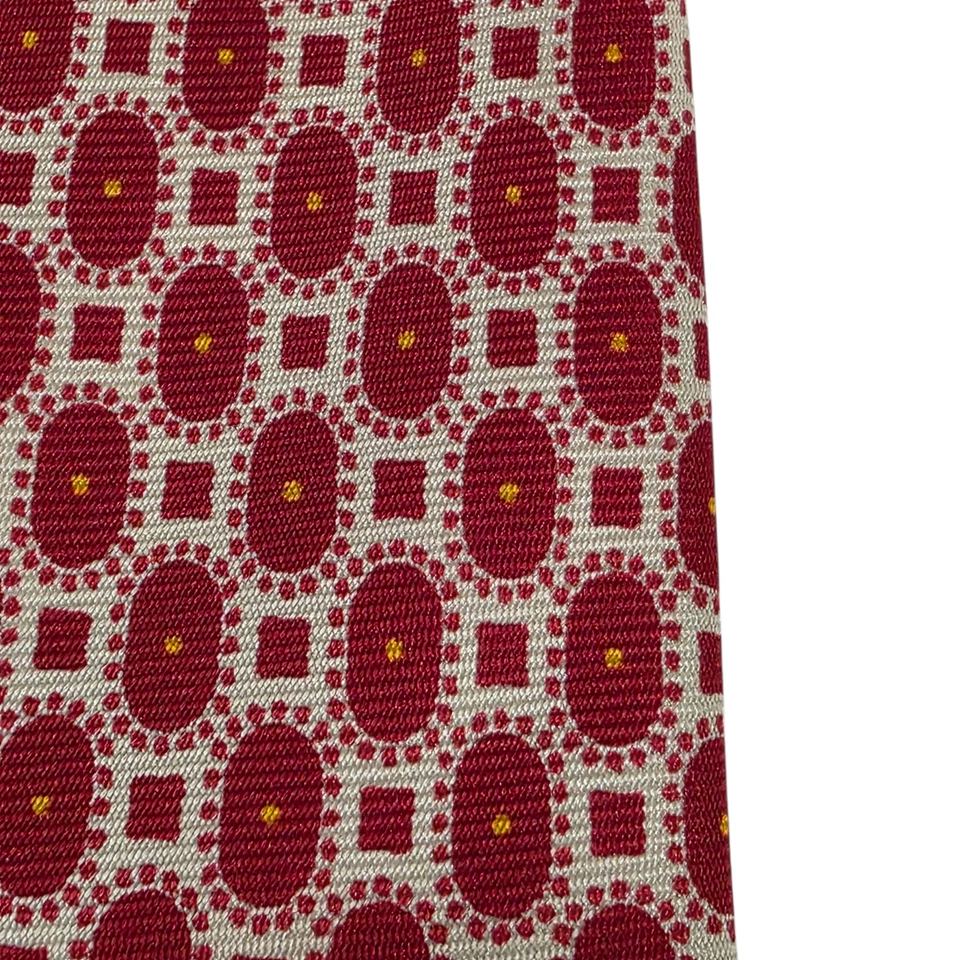 Corbata Givenchy Gentleman Paris Para Hombre Lujo Roja Crema Geométrica 100% Seda Foto 4 de 4