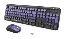 FOPETT Wireless Keyboard and Mouse Combo - 2.4G Full-Sized - Color Black Purple