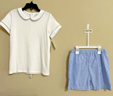 NWT Edgehill Collection 6 white blue Short Sleeve Shirt checked shorts set
