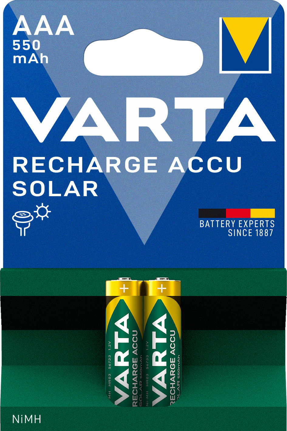 2 x Varta AAA Micro 550mAh Akkus Accus für Solar Lampen Garten Leuchten 2 Stück