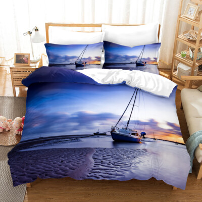 3D Segelboot Himmel Meer Landschaft Quilt Cover Set Bettwäsche Sets Kissenbezüge