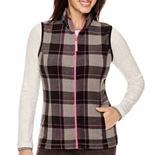 Made For Life Polar Fleece Vest Plaid Zipper Pink Black Gray Womens Size PS