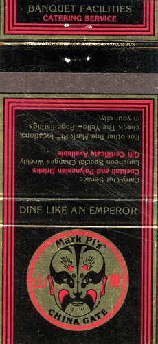 Mark Pis China Gate Restaurant, Franklin, Ohio Matchbook