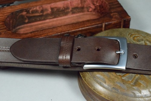 CINTURON HOMBRE SUTURA MARRON GENUINO CUERO 35 MM HECHO MANO UBRIQUE MA LEATHER - Picture 7 of 10