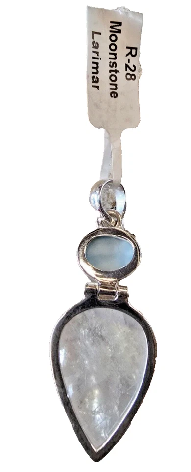COLGANTE PIEDRA LUNAR PLATA LARIMAR PIEDRAS PRECIOSAS INDONESIAS Foto 2 de 4