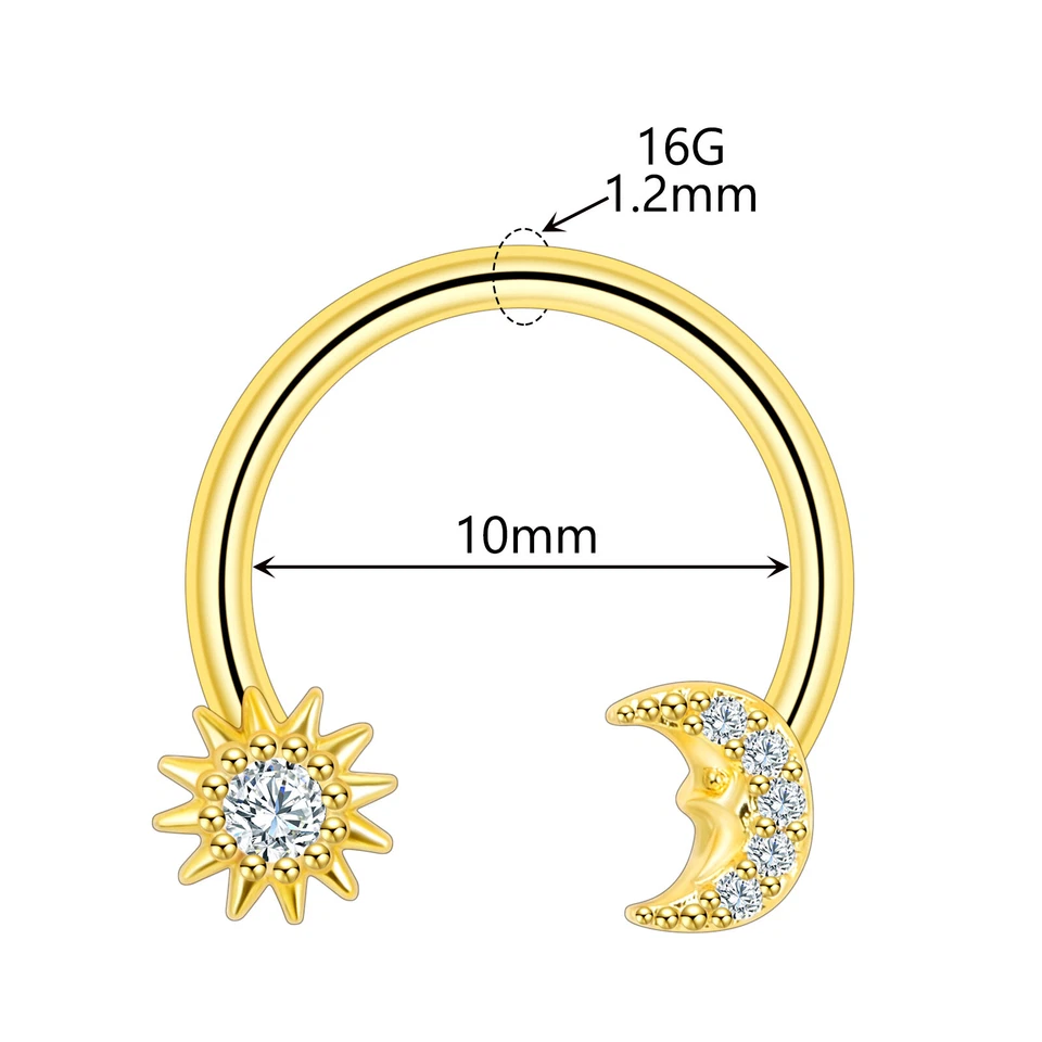 1 x 16G перегородки кликер хирургическая сталь нос кольцо на петлях сегмент обруч CZ пирсинг - Изображение 3 из 4